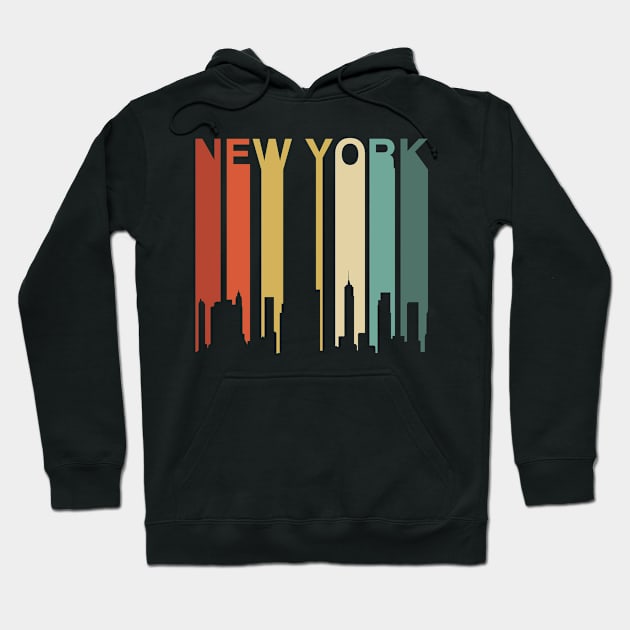 New York Retro City Skyline Vintage Urban Architecture Buildings Brooklyn Bridge Skyscraper Hoodie by Shirtsurf